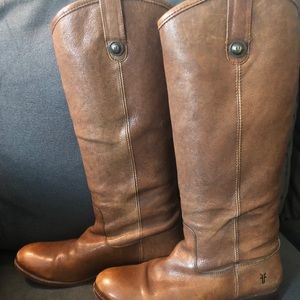 Brown Frye Melissa Button Leather Brush Off Boot